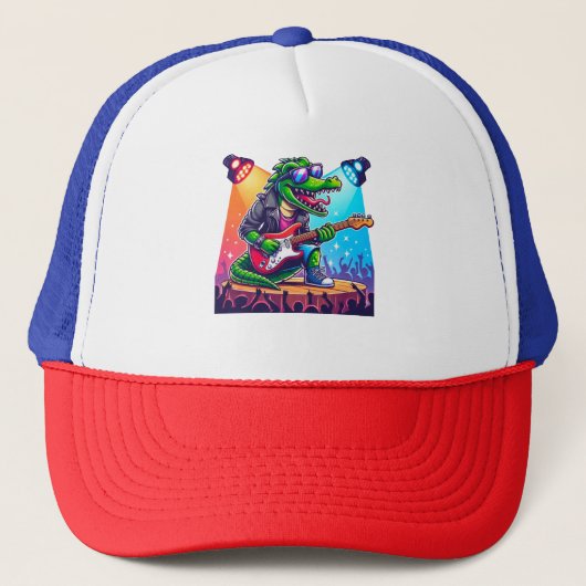 Crocodile rockstar coole kunst trucker pet (Voorkant)