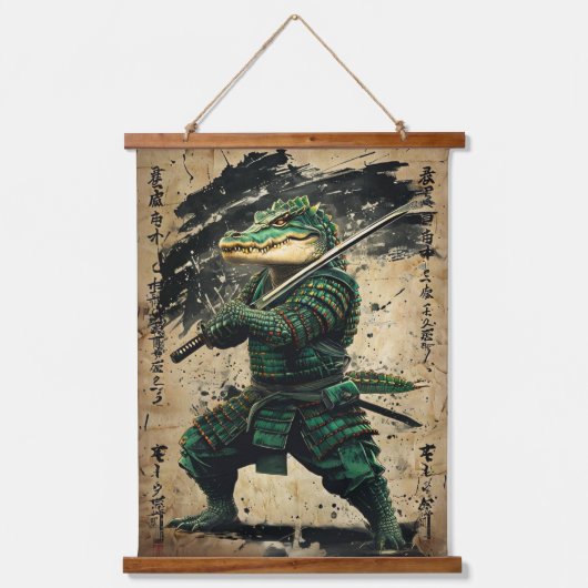Crocodile Samurai Warrior - Japanse inkt stijl Hangend Wandkleed (Voorkant)