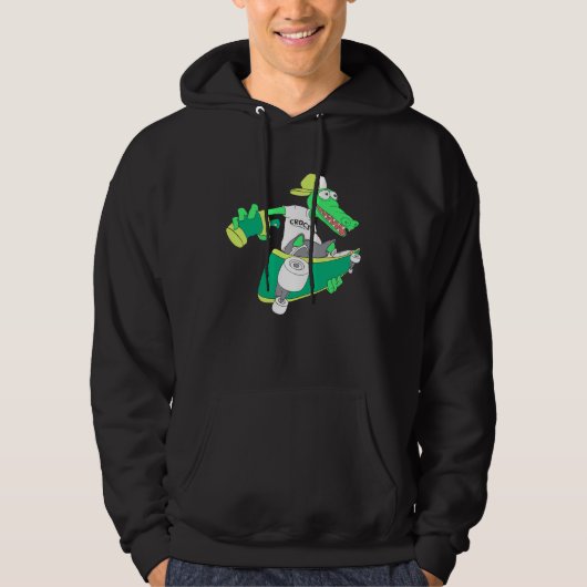 Crocodile with skateboard skateboarding skater boy hoodie (Voorkant)