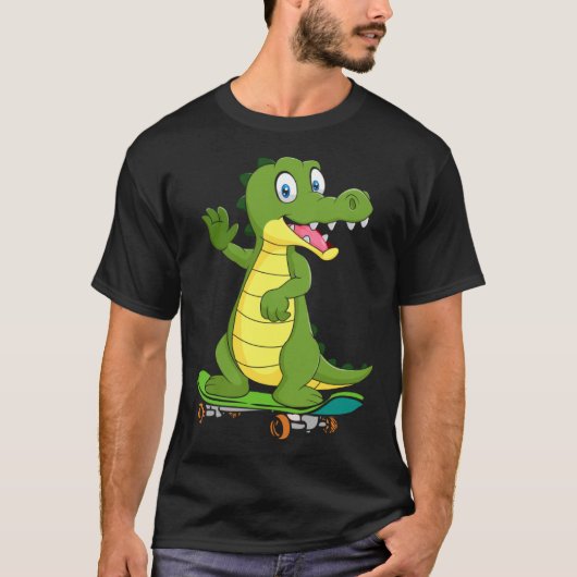Crocodile with skateboard skateboarding skater boy t-shirt (Voorkant)