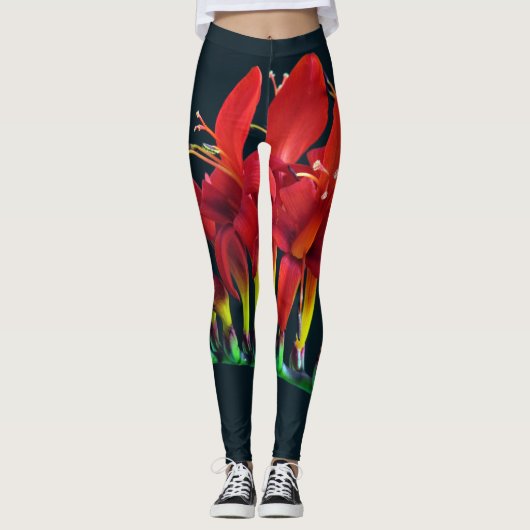 Crocosomia Lucifer Montbretia Floral Leggings (Voorkant)