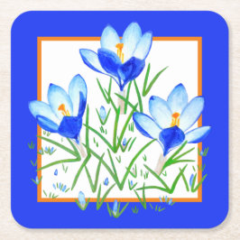 Crocus Bloemen Blauw Kartonnen Onderzetters