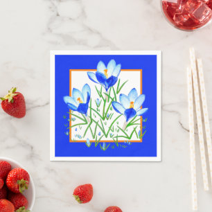 Crocus Bloemen Blauw & Wit Papieren Servetten