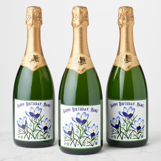 Crocus Bloemen Sparkling Wijnetiket (Flessen)