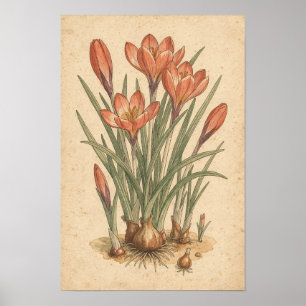 Crocus botanische print   Lente bloemstudie