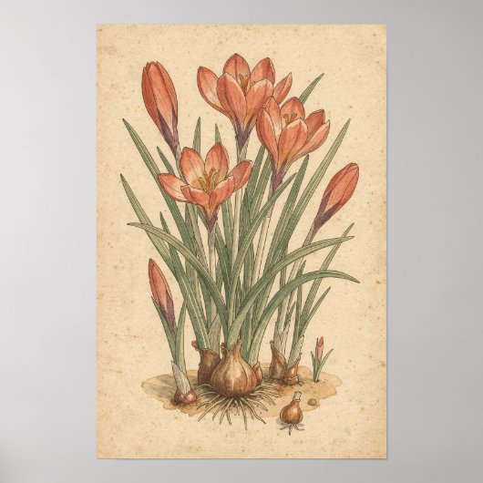 Crocus botanische print | Lente bloemstudie (Voorkant)