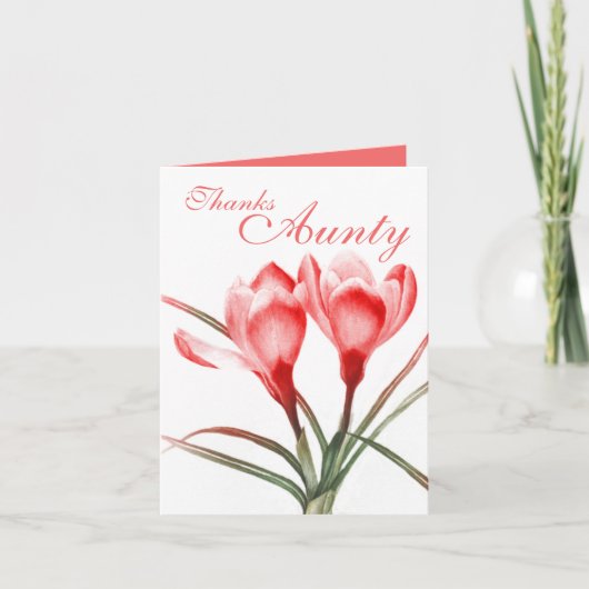 Crocus "Dank tante" roze rode kaart (Voorkant)