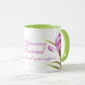 Crocus fine art "Amazing Vriend" paarse groene mok (Voorkant rechts)