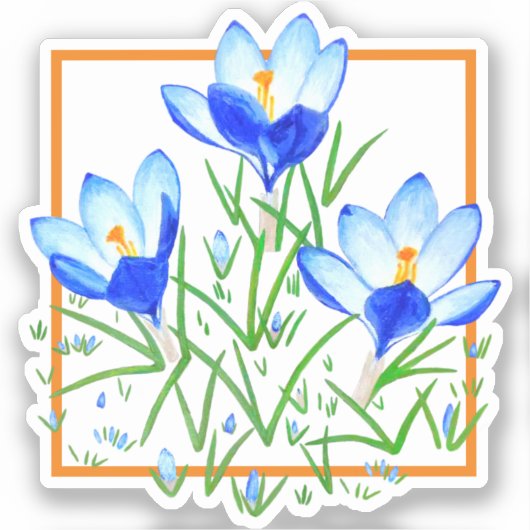 Crocus Flowers Blue en White Custom Cut Stickers (Voorkant)