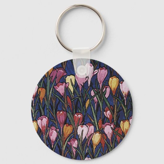 Crocus Flowers in een tuin, Floral Pattern Sleutelhanger (Voorkant)