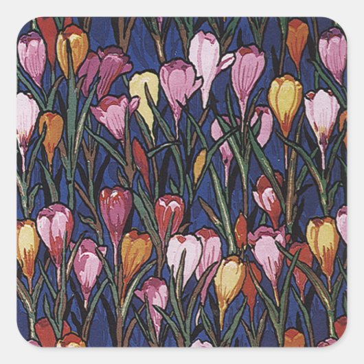  Crocus Flowers in een tuin, Floral Pattern Vierkante Sticker (Voorkant)