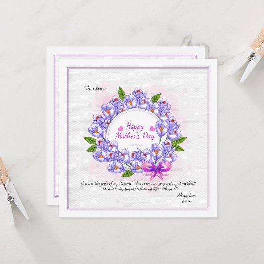 Crocus krans Moederdag fotokaart Kaart (Voorkant / Achterkant in situ)