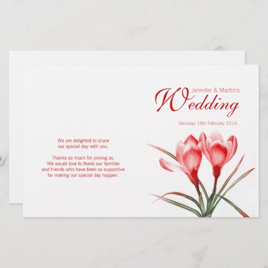 Crocus oranje floral bruiloft programma (Voorkant / Achterkant)