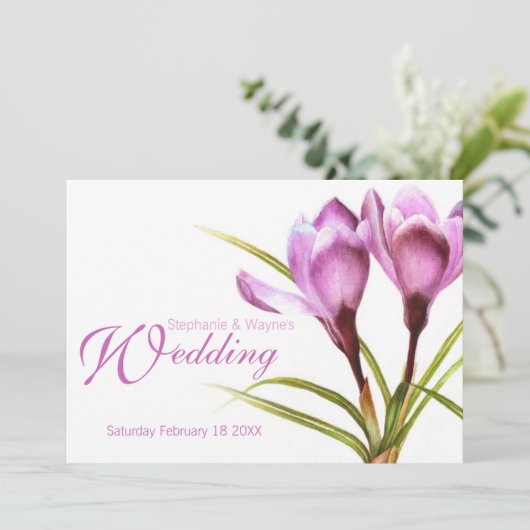 Crocus paars floral bruiloft kaart (Staand voorkant)
