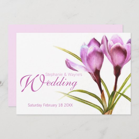 Crocus paars floral bruiloft kaart (Voorkant / Achterkant)