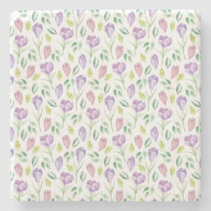 Crocus Pattern Waterverf wit Stenen Onderzetter