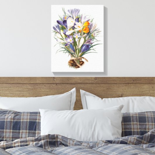 Crocus Spring Flower Botanische Bloemkunst Canvas Afdruk (Insitu (Slaapkamer))