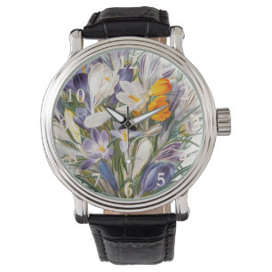 Crocus Spring Flower Botanische Bloemkunst Horloge