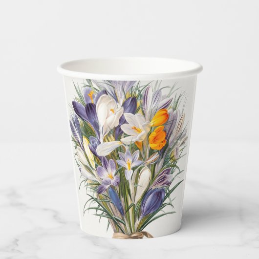 Crocus Spring Flower Botanische Bloemkunst Papieren Bekers (Achterkant)