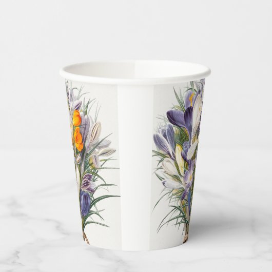 Crocus Spring Flower Botanische Bloemkunst Papieren Bekers (Links)