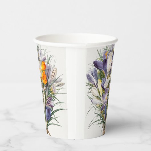 Crocus Spring Flower Botanische Bloemkunst Papieren Bekers (Rechts)