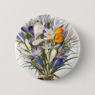 Crocus Spring Flower Botanische Bloemkunst Ronde Button 5,7 Cm