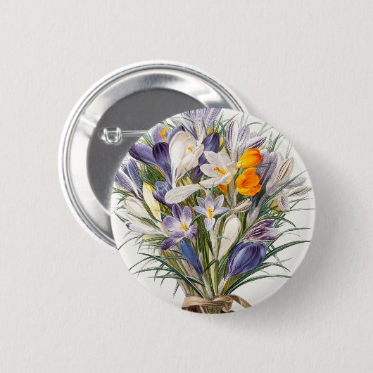 Crocus Spring Flower Botanische Bloemkunst Ronde Button 5,7 Cm (Voorkant /achterkant)