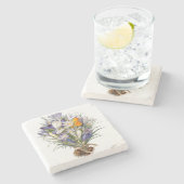 Crocus Spring Flower Botanische Bloemkunst Stenen Onderzetter (Zijkant)