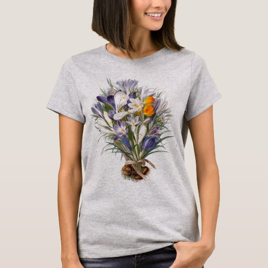 Crocus Spring Flower Botanische Bloemkunst T-shirt (Voorkant)