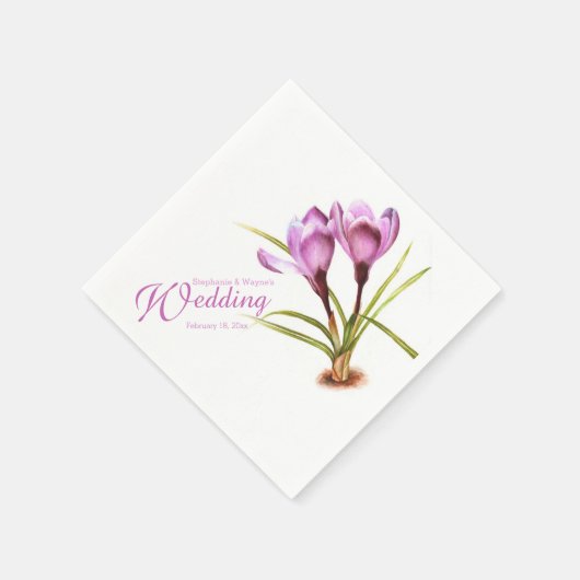 Crocus watercolor paarse servetten voor de bruilof (Hoek)