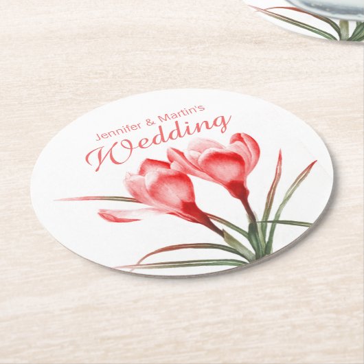 Crocus waterverf kunst sinaasappel bruiloft onderz ronde kartonnen onderzetter (Gebogen)