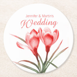 Crocus waterverf kunst sinaasappel bruiloft onderz ronde kartonnen onderzetter