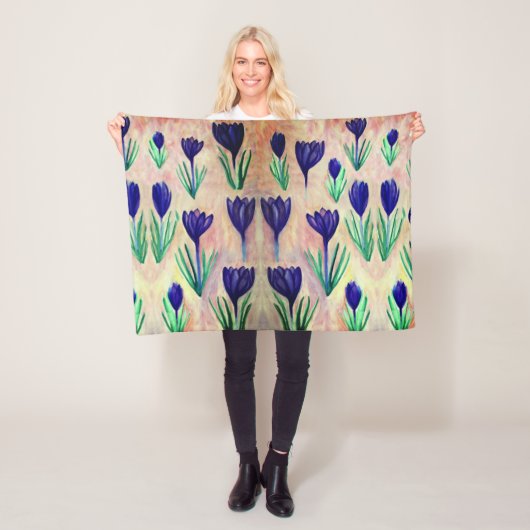 Crocus Waterverf Pattern Fleece Blanket Deken (In situ)