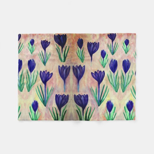 Crocus Waterverf Pattern Fleece Blanket Deken (Voorkant (Horizontaal))