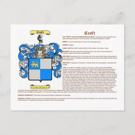 croft (betekenis) briefkaart (Voorkant)