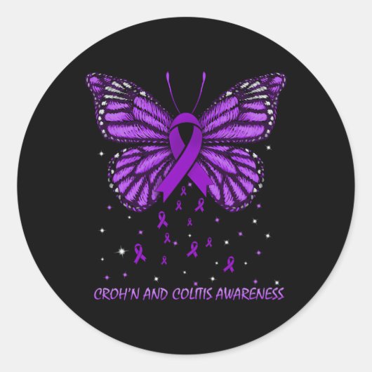 Croh'n en colitis bewustzijn vlinder ronde sticker (Voorkant)
