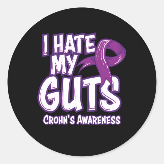 Crohn's Bewustzijn Ik Mijn darmen Paarse Lint Ronde Sticker (Voorkant)