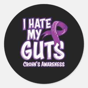 Crohn's Bewustzijn Ik Mijn darmen Paarse Lint Ronde Sticker