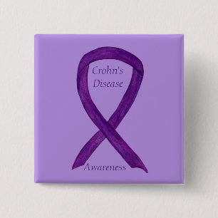 Crohn's Disease Awareness Paarse Ribbon Custom Pin Vierkante Button 5,1 Cm