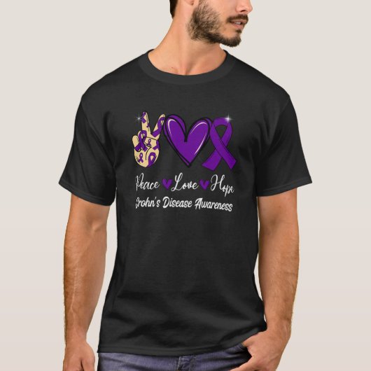 Crohn's Disease Awareness Peace Love Hope Paars R T-shirt (Voorkant)