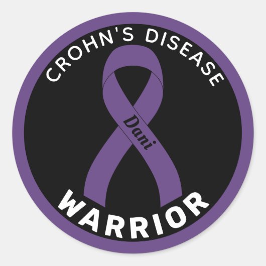 Crohn's Disease Warrior Ribbon Black Round Sticker (Voorkant)