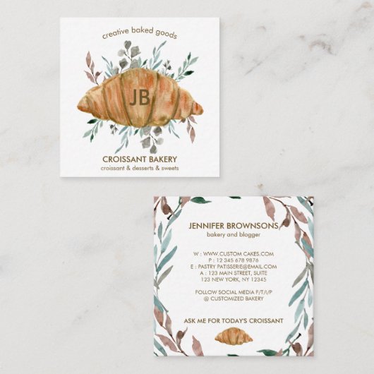 Croissant Bked Goods boulangerie Vierkante Visitekaartje (Voorkant / Achterkant)