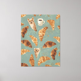 Croissant Crawl Cats, Coffee & French Bakery Chaos Canvas Afdruk