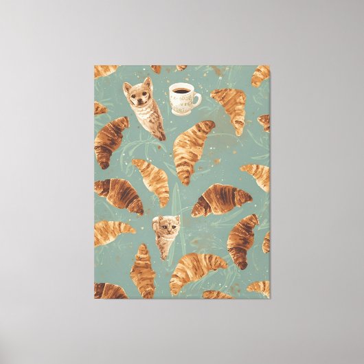 Croissant Crawl Cats, Coffee & French Bakery Chaos Canvas Afdruk (Voorkant)