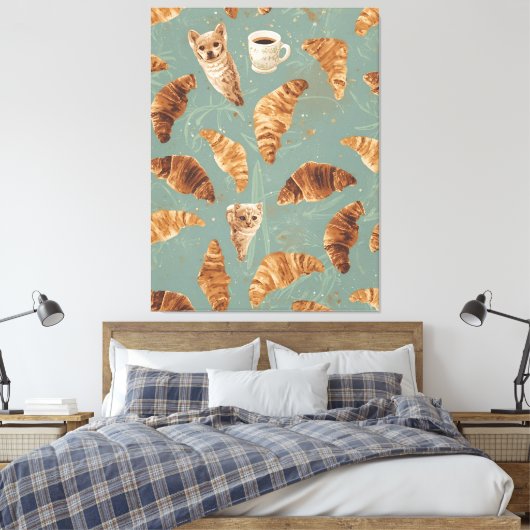 Croissant Crawl Cats, Coffee & French Bakery Chaos Canvas Afdruk (Insitu (Slaapkamer))