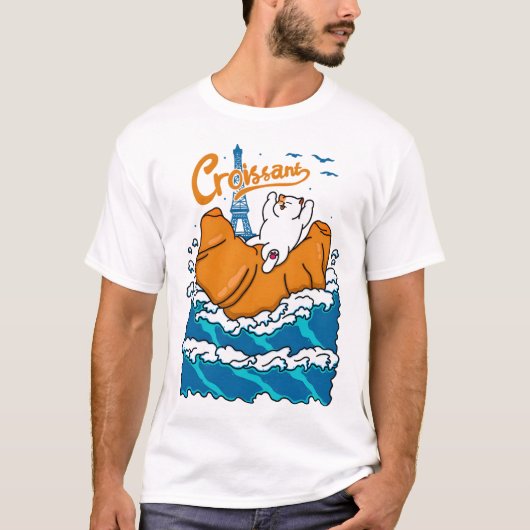 Croissant en kat in de golf t-shirt (Voorkant)