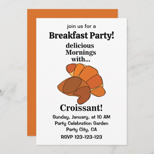 Croissant Gebak Ontbijt Feestje Kaart (Voorkant / Achterkant)