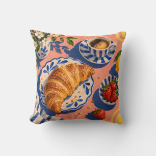Croissant Koffie Ontbijt Stilleven Kussen