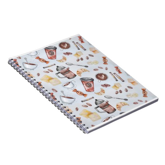 Croissant Koffie Ontbijt Tekeningen Illustratie Notitieboek (Rechterzijde)