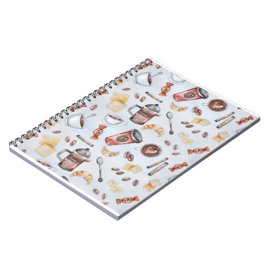 Croissant Koffie Ontbijt Tekeningen Illustratie Notitieboek (Linkerzijde)